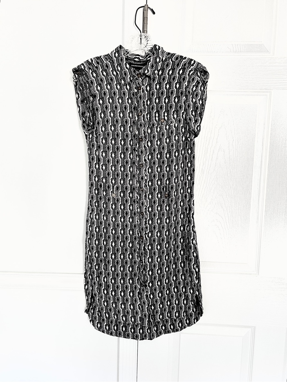 Warehouse Shirt Dress Rope Knot Print Viscose Button Up Sleeveles Size XS UK 8